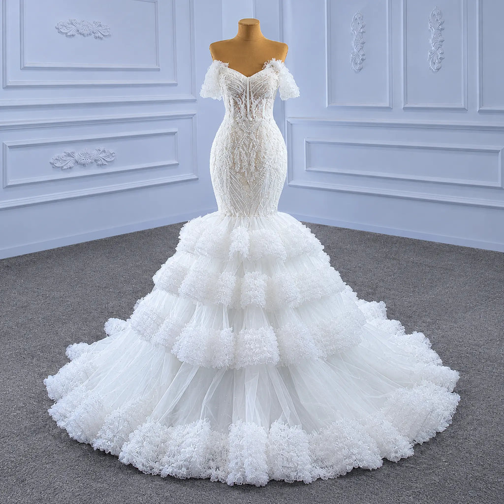 ChicSew Sparkly Lace Applique Off Shoulder Ball Gown Wedding Dress