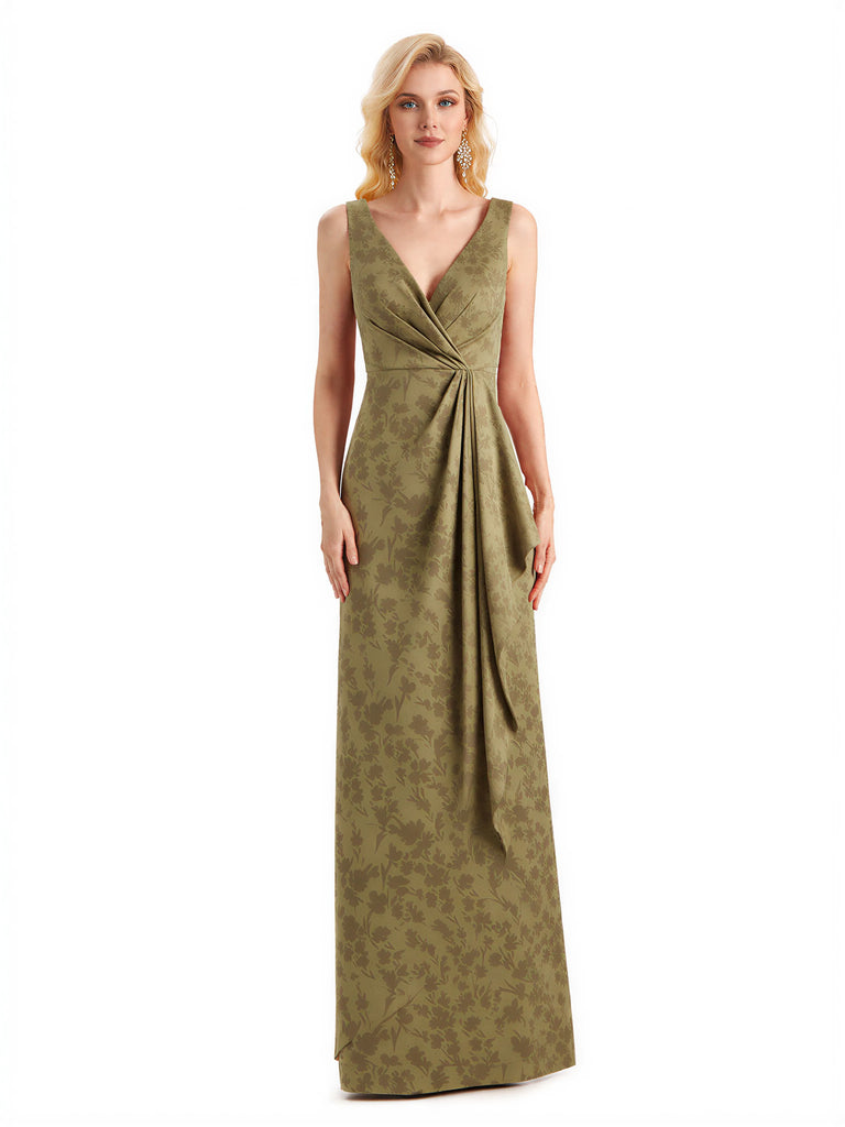 Beautiful Mermaid V-Neck Floral Satin Maxi Floral Formal Dresses For Women