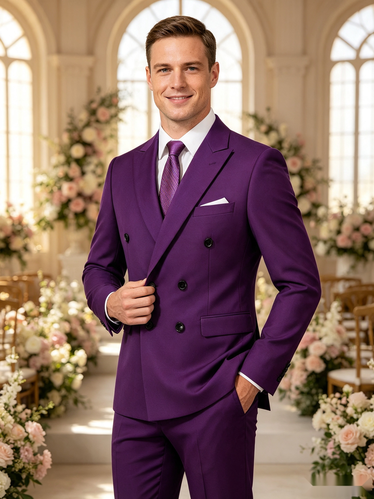 Classic 1 Piece Purple Men's Suit with Regular Fit and Sophisticated Peak Lapel
