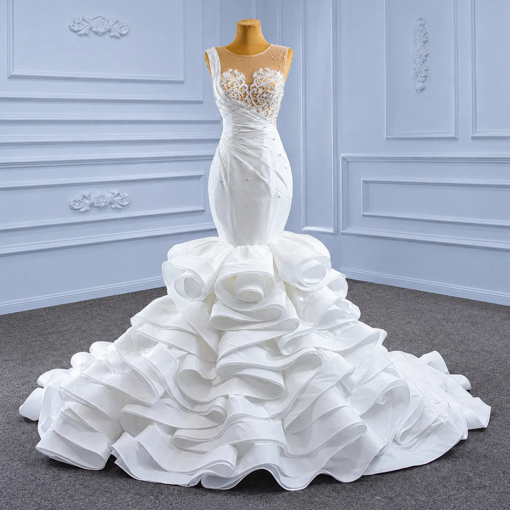 ChicSew Sparkly Lace Applique Illusion Mermaid Ball Gown Wedding Dress