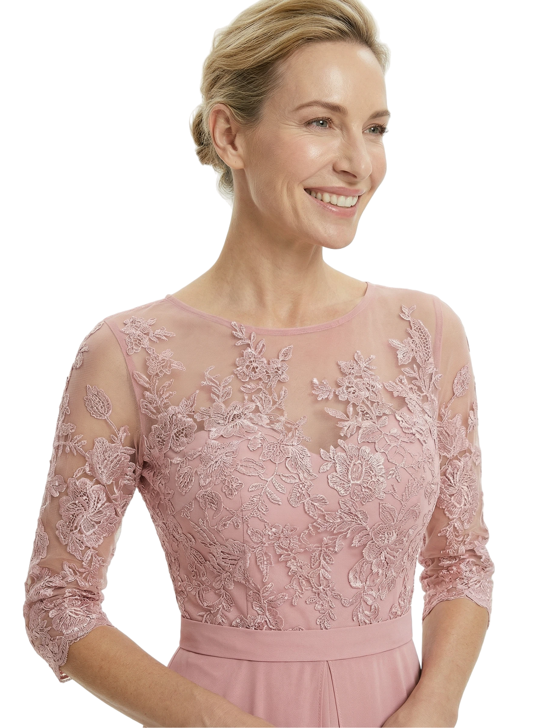 Chicsew Stylish Illusion 3/4 Sleeve Lace Mother of The Bride Jumpsuit Flowy Chiffon Modern Occasion Wear