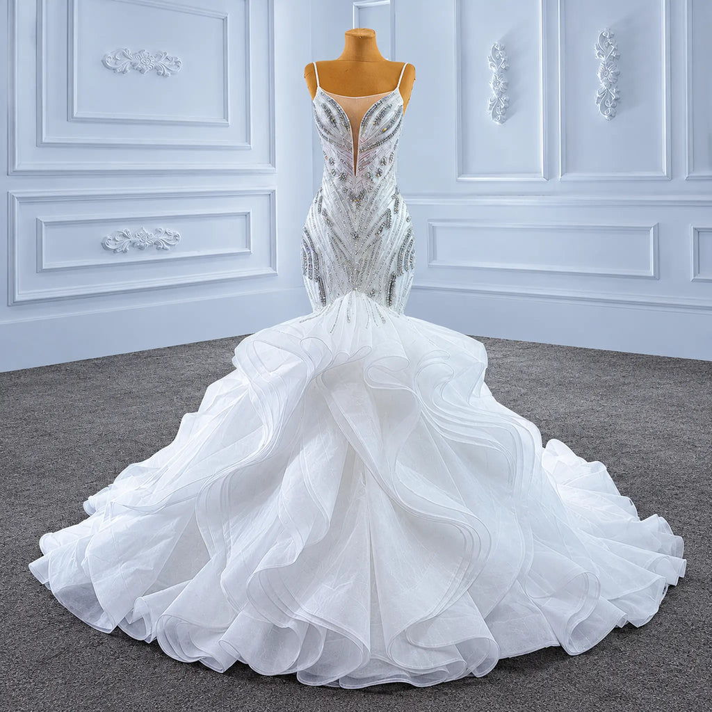 ChicSew Sparkly Spaghetti Straps Mermaid Ball Gown Wedding Dress