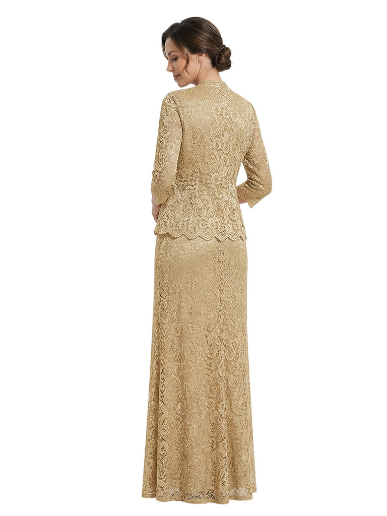 Elegant Square Long Sleeve Lace Sheath Mother of The Bride Dresses With Jacket