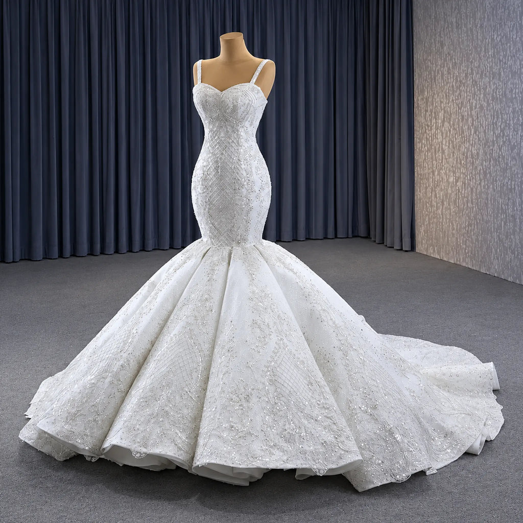 ChicSew Sparkly Mermaid Spaghetti Straps Lace Applique Ball Gown Wedding Dress