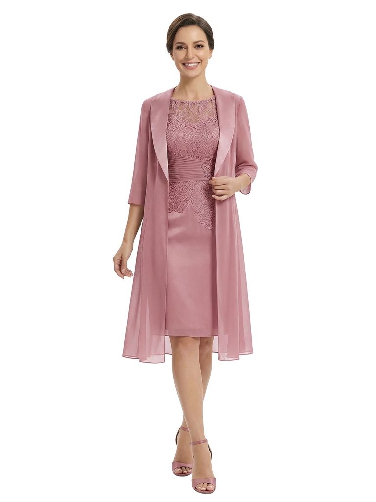 Chicsew Modern Knee-Length Lace Sheath Chiffon Mother Of The Groom Dress With Long Jacket
