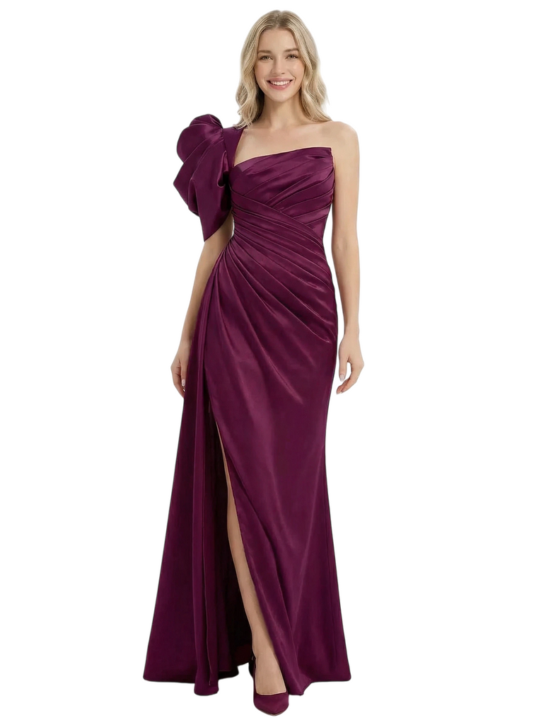 ChicSew Modern One Shoulder Asymmetrical Satin Mermaid Formal Dress Side Slit