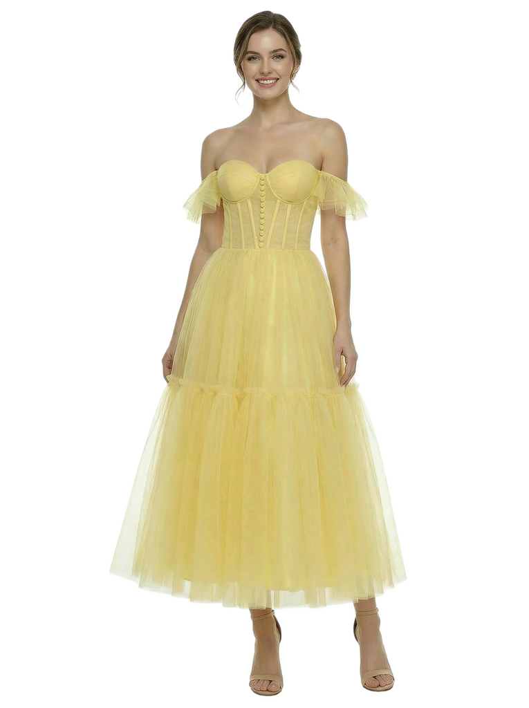 ChicSew Sweet Off The Shoulder Boning Lace A-Line Ankle-Length Formal Prom Dress