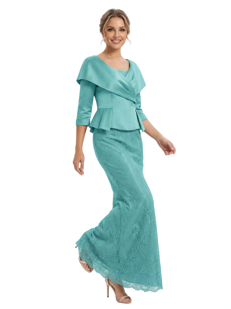 Chicsew Fancy 3/4 Sleeves Lace Mermaid Mother Of The Bride Dress With Satin Jacket