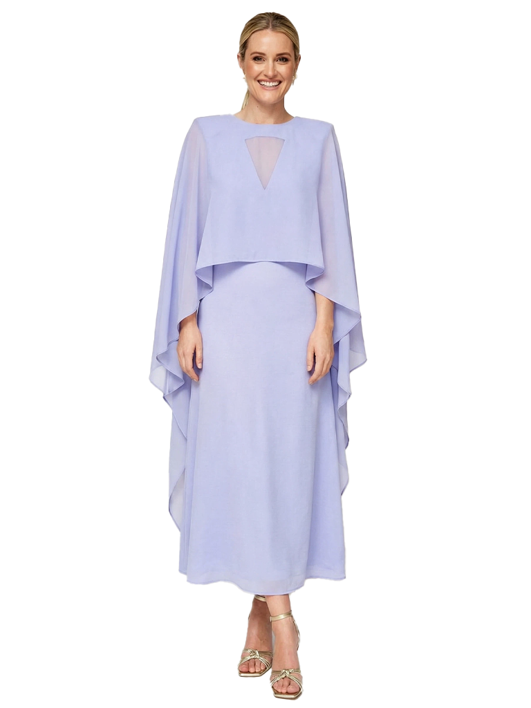 Chicsew Unique Cape Sleeves Illusion Chiffon A-Line Ankle-Length Mother Of The Groom Gown