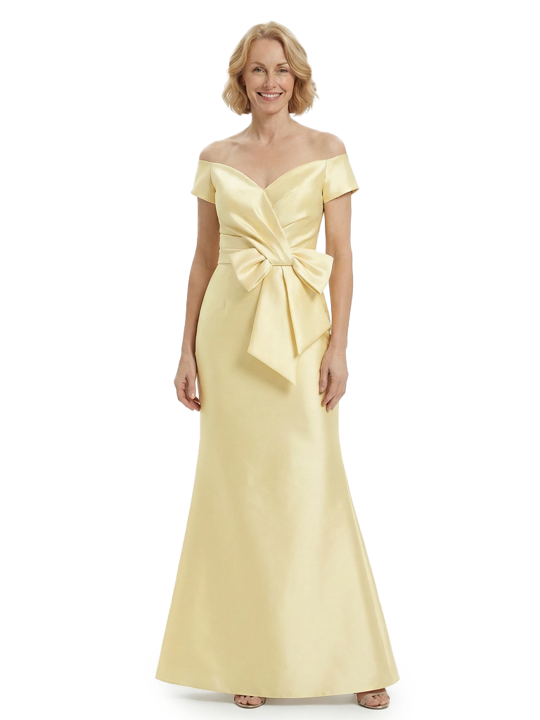 Chicsew Off The Shoulder Satin Mermaid Mother Of The Bride Dresses With Oversized Bow Knot