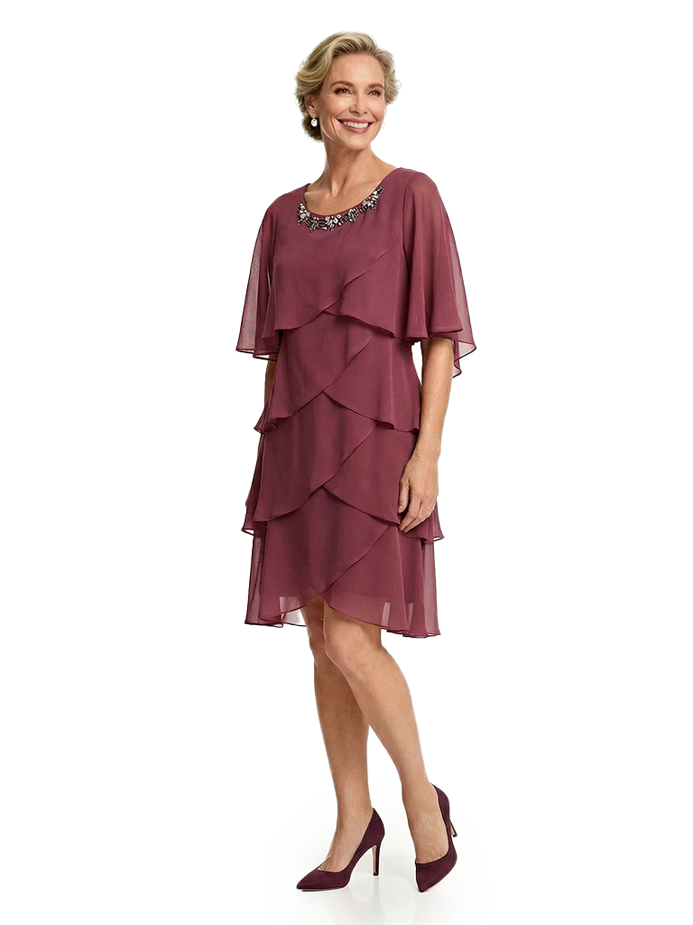 Chicsew Classy Multi-layer ruffles Knee-Length A-Line Chiffon Mother of The Bride Dress