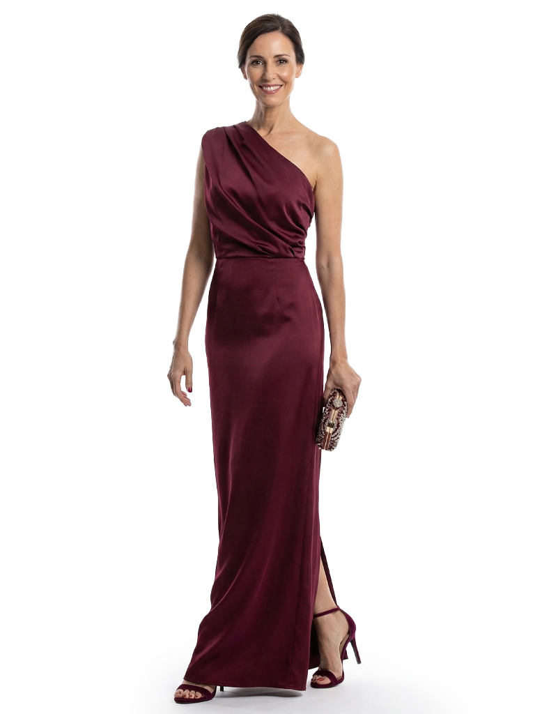 Chicsew Elegant One Shoulder Ruched Mermaid Satin Mother of The Bride Dress