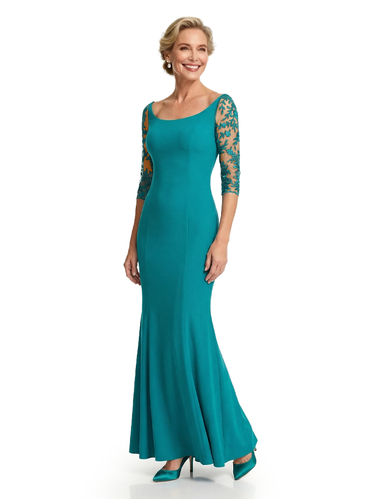 Chicsew Beautiful Lace Half Sleeves Mother Of The Groom Dress Mermaid Wedding Gown