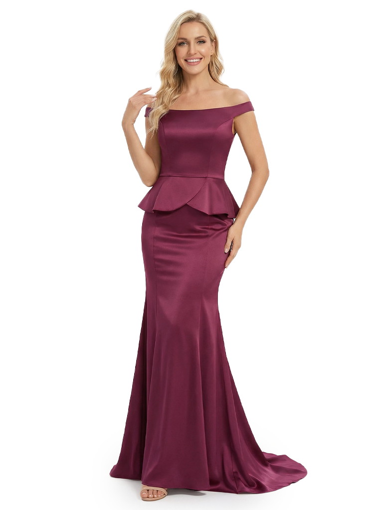 Chicsew Glamorous Off The Shoulder Soft Satin Mermaid Maxi Mother Of The Bride Dress