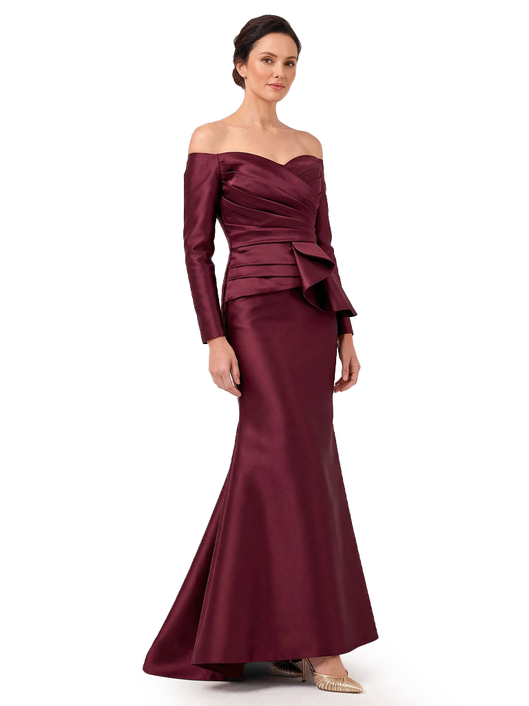Chicsew Elegant Off Shoulder Long Sleeves Ruched Mermaid Mother Of The Bride Gown