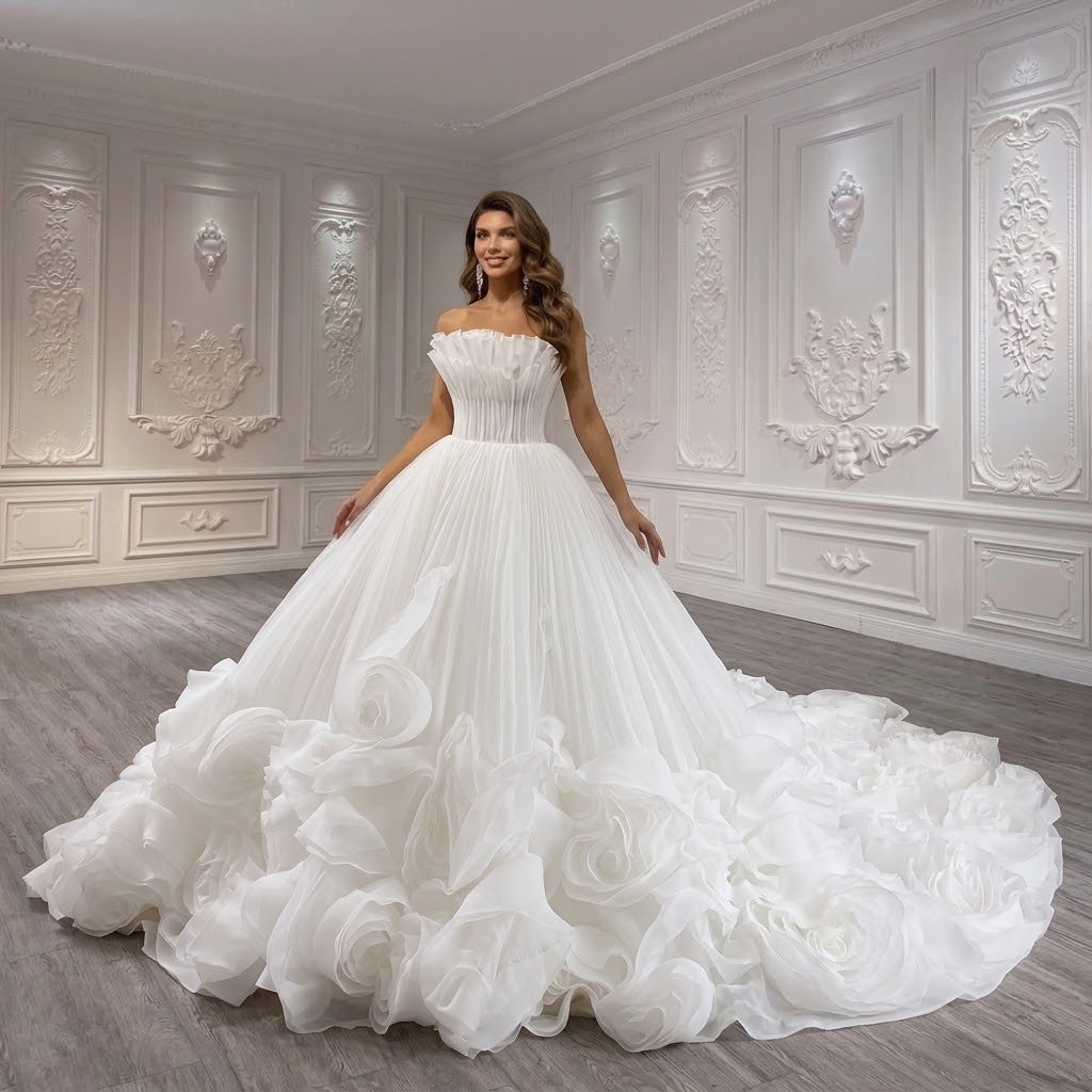 ChicSew Luxurious Strapless Wedding Dresses With Boning