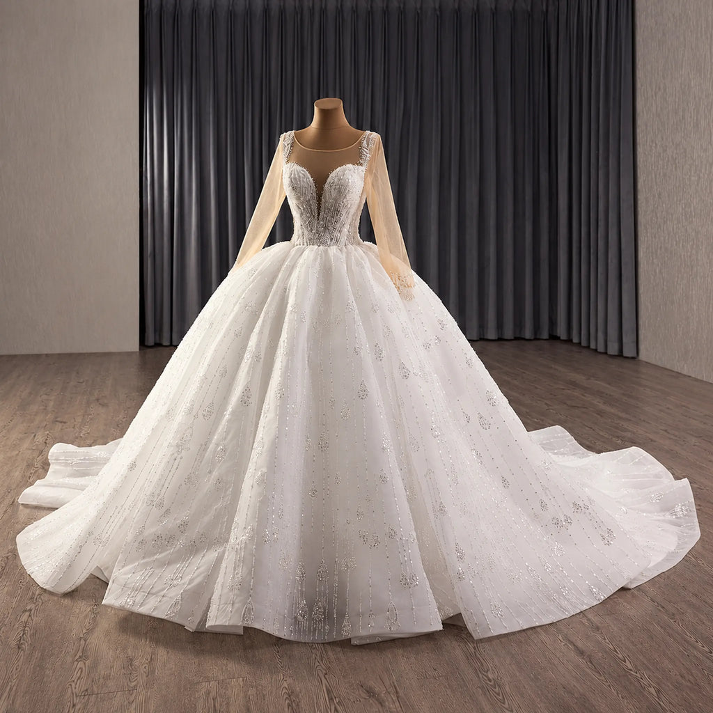 ChicSew Luxurious Illusion Beaded Tulle Wedding Dresses
