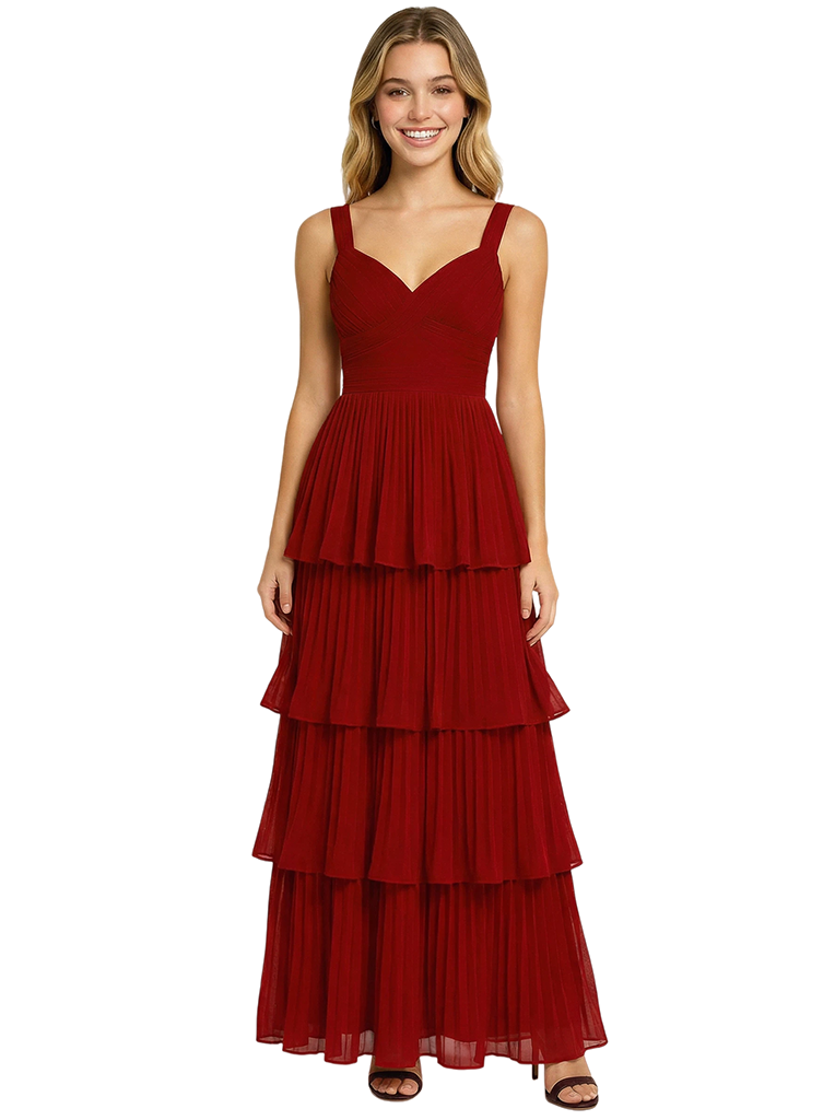 Cute V-neck Ruffles A-Line Floor-Length Long Party Prom Dresses