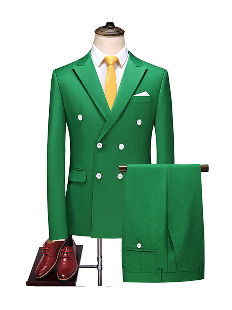 Green Men's Casual 3 Piece Suit Notch Lapel Flat Tuxedos Set CN462