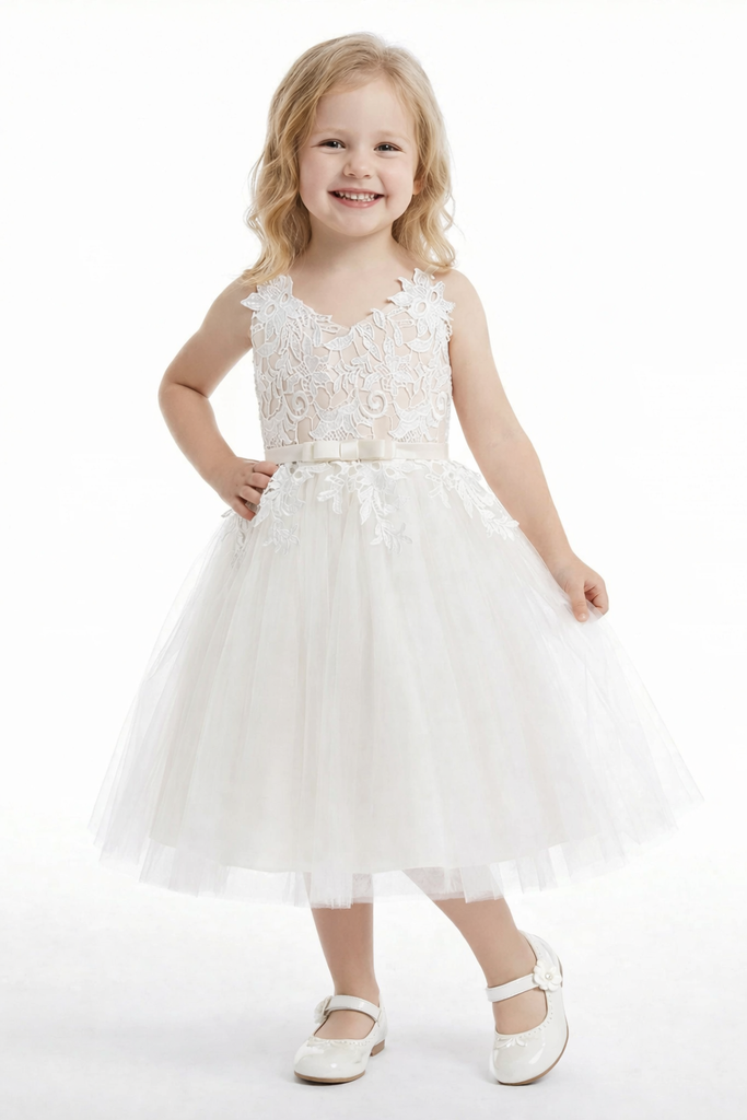 Sweet Ivory Lace Flower Girl Dress with Tulle Skirt for Weddings and Special Occasions