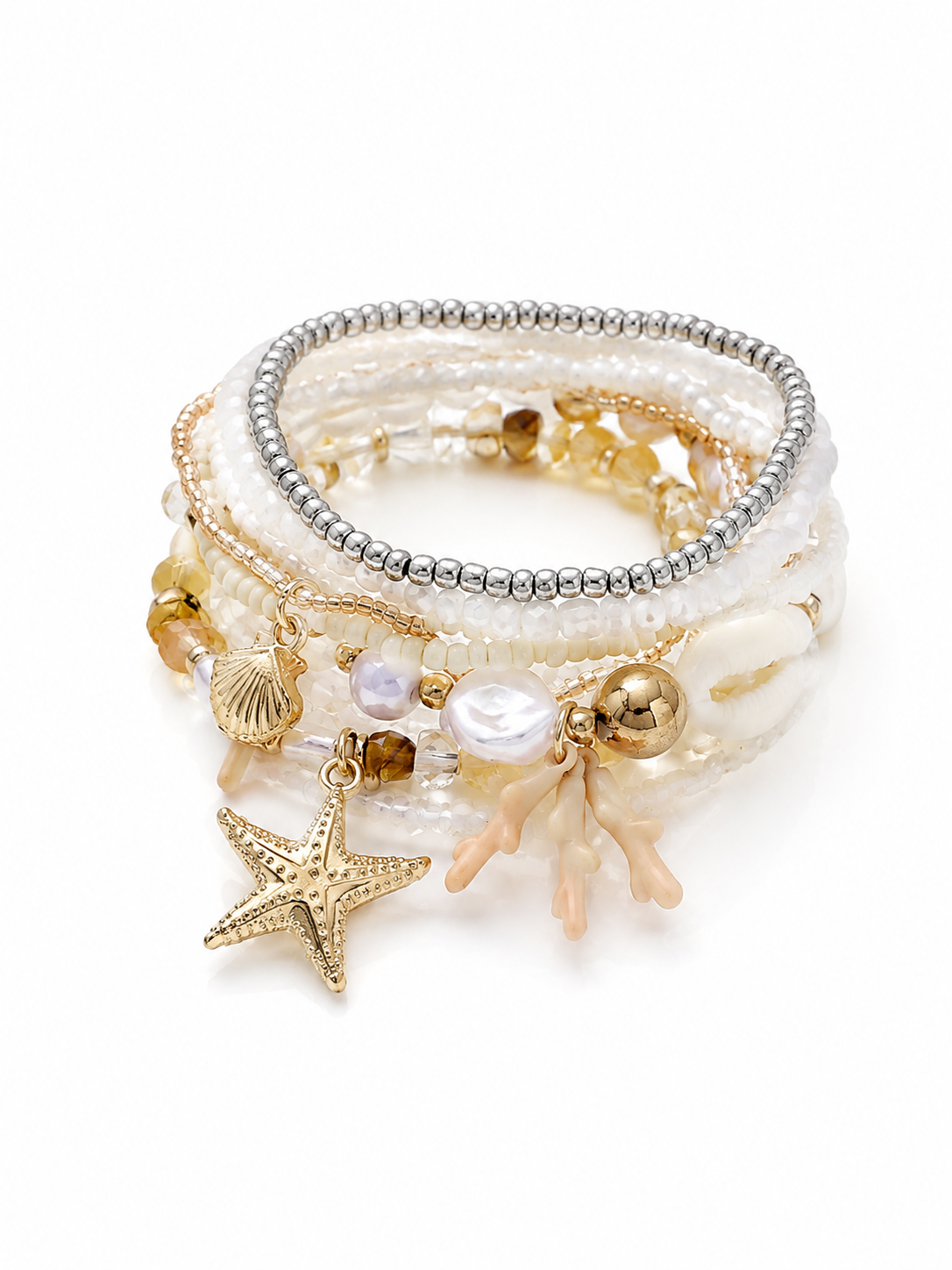 New Beach Shell & Starfish Bracelet – Bohemian Ocean Wave Style with Pearls