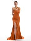 Burnt Orange Sexy Side Slit Long Mismatched Satin Mermaid Long Bridesmaid Dresses Online