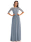 Lace Chiffon Half Sleeves Floor-Length A-Line Mother Of The Groom Dresses In Stock