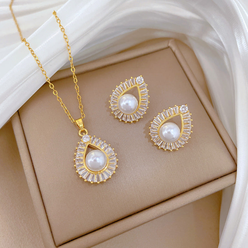 Flash Diamond Tassel Luxury Dress Accessories Dinner Clavicle Necklace Earring CN280