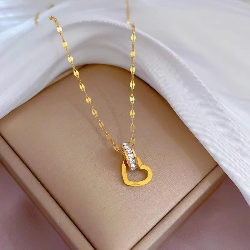 Love Studded Gold Necklace Female Clavicle Chain CN43