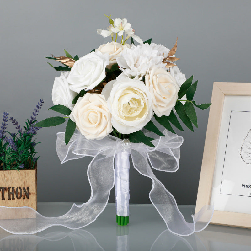 Wedding Flower For The Groom And Bride, Simulated Rose Wedding Bouquet, WF08
