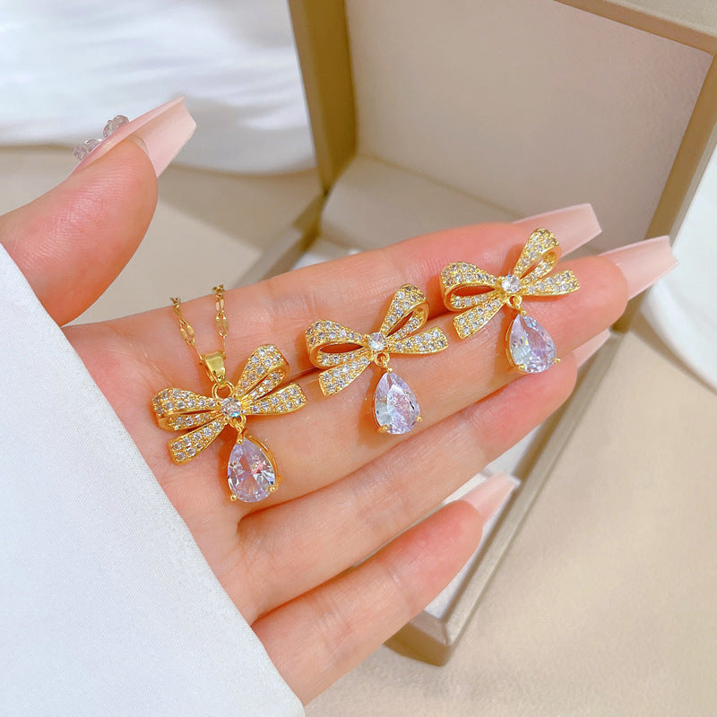 Flash Diamond Tassel Luxury Dress Accessories Dinner Clavicle Necklace Earring CN216