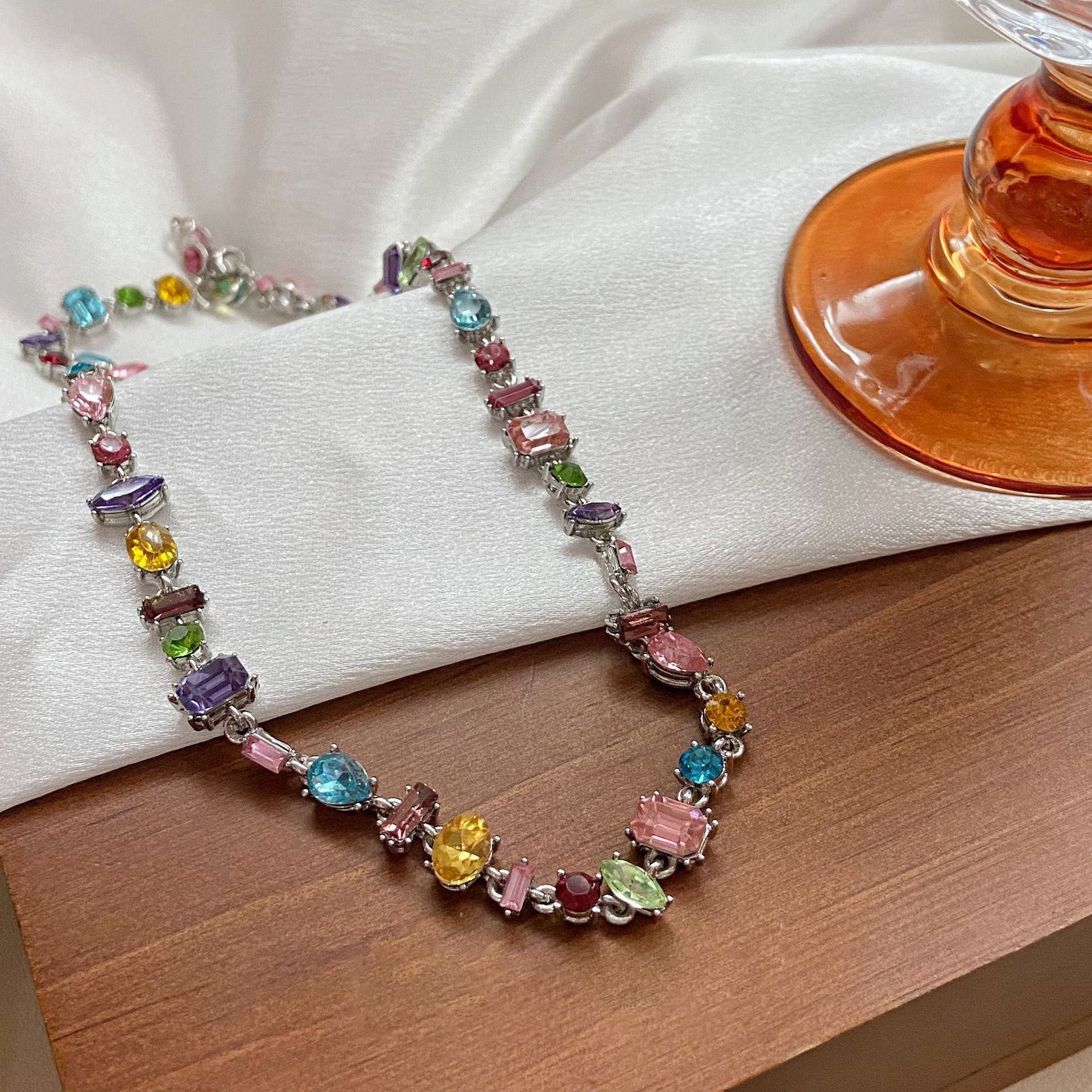 Luxury Color Rhinestone High-grade Super Flash Clavicle Temperament Dinner Necklace CN23