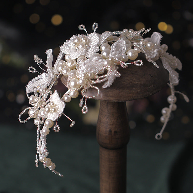 Luxury Hand-twisted Pearl Flower Wedding Dress Hairband Veil for Women CN29