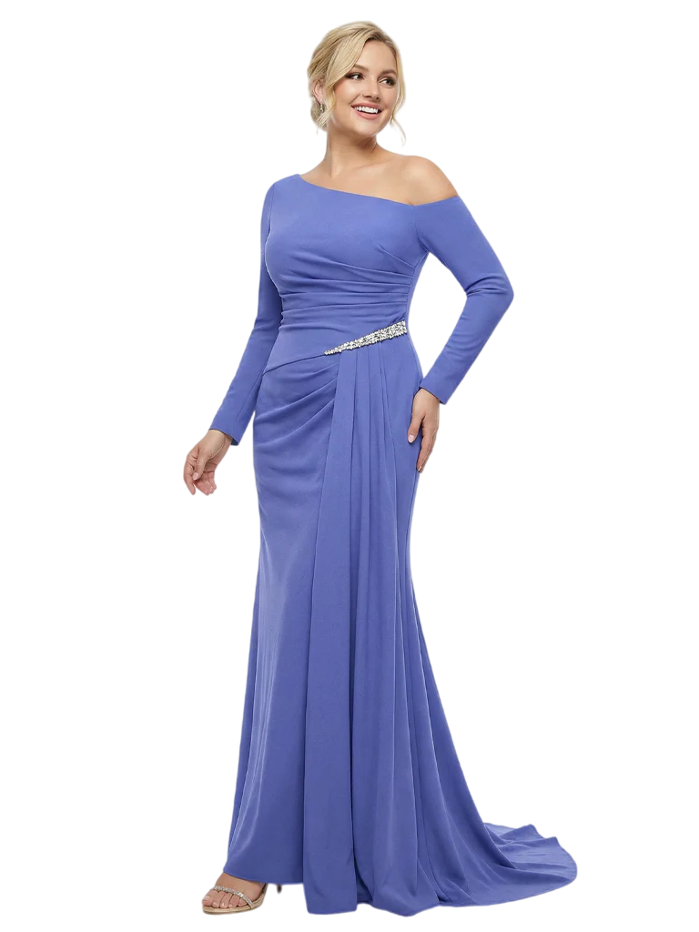 Chicsew Mother of The Bride Dresses Asymmetrical Long Sleeve Crepe Maxi Gown Elegant Formal Wedding Event Attire