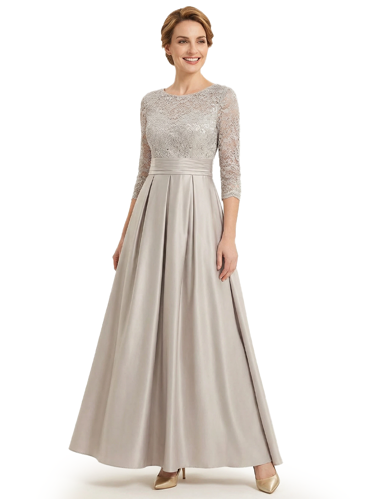 Trendy Lace Long Sleeve Boat Neckline A-Line Mother Of The Bride Dress