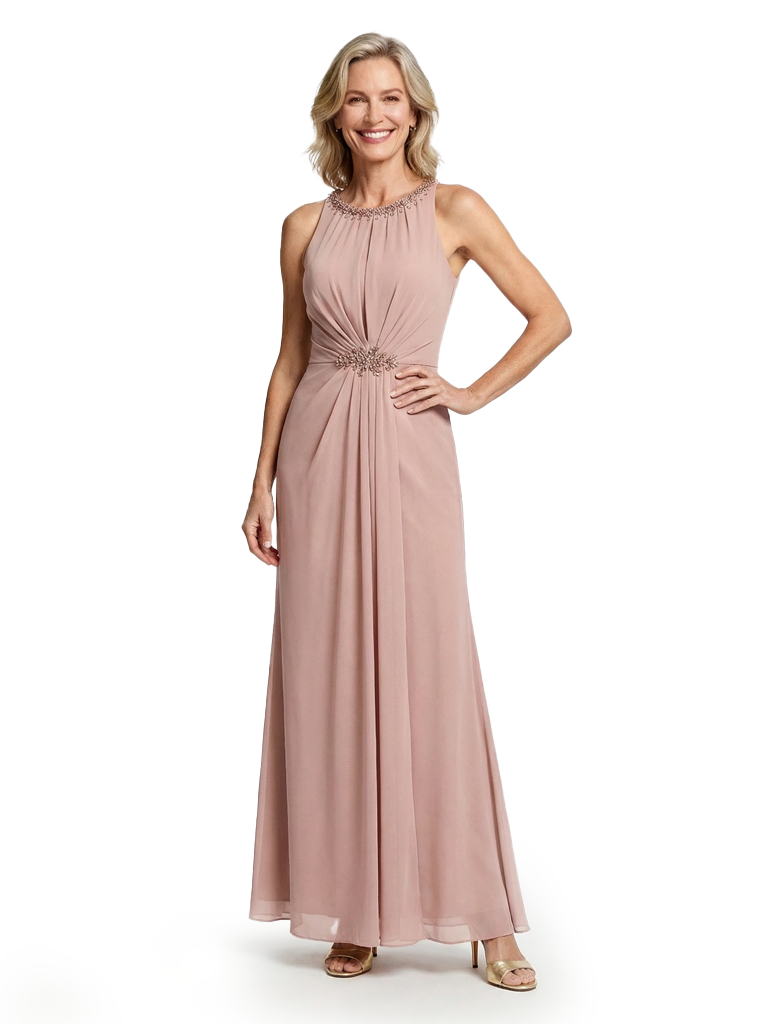 Fancy Halter Sleeveless Lace Appliques Chiffon Long Mother of the Bride dresses