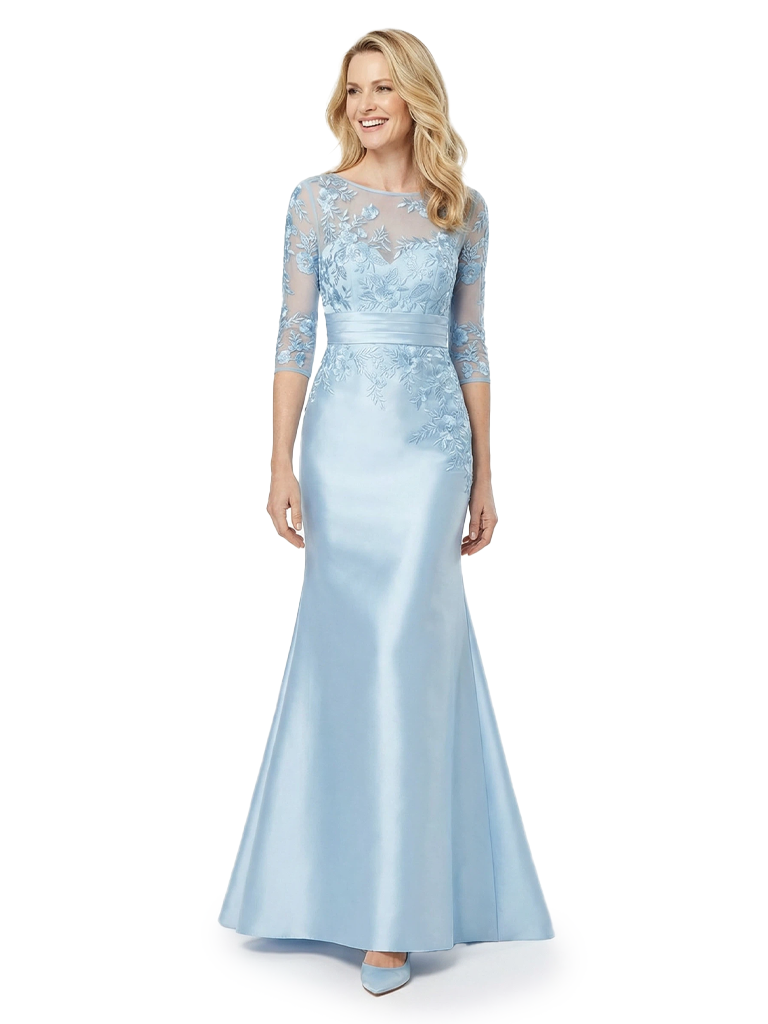 Chicsew Elegant Scoop Half Sleeve Lace Satin Mermaid Gown Mother of The Bride Dresses
