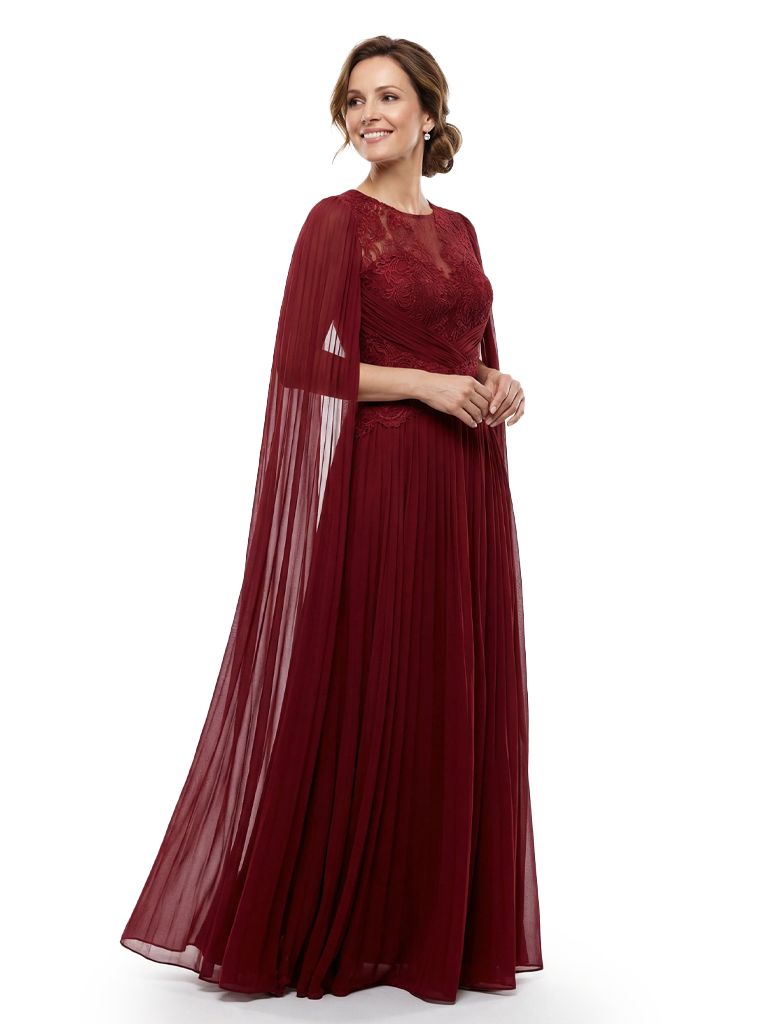 Chicsew Mother of The Bride Dresses Jewel Long Sleeves Chiffon Gown Formal Wedding Event Dress