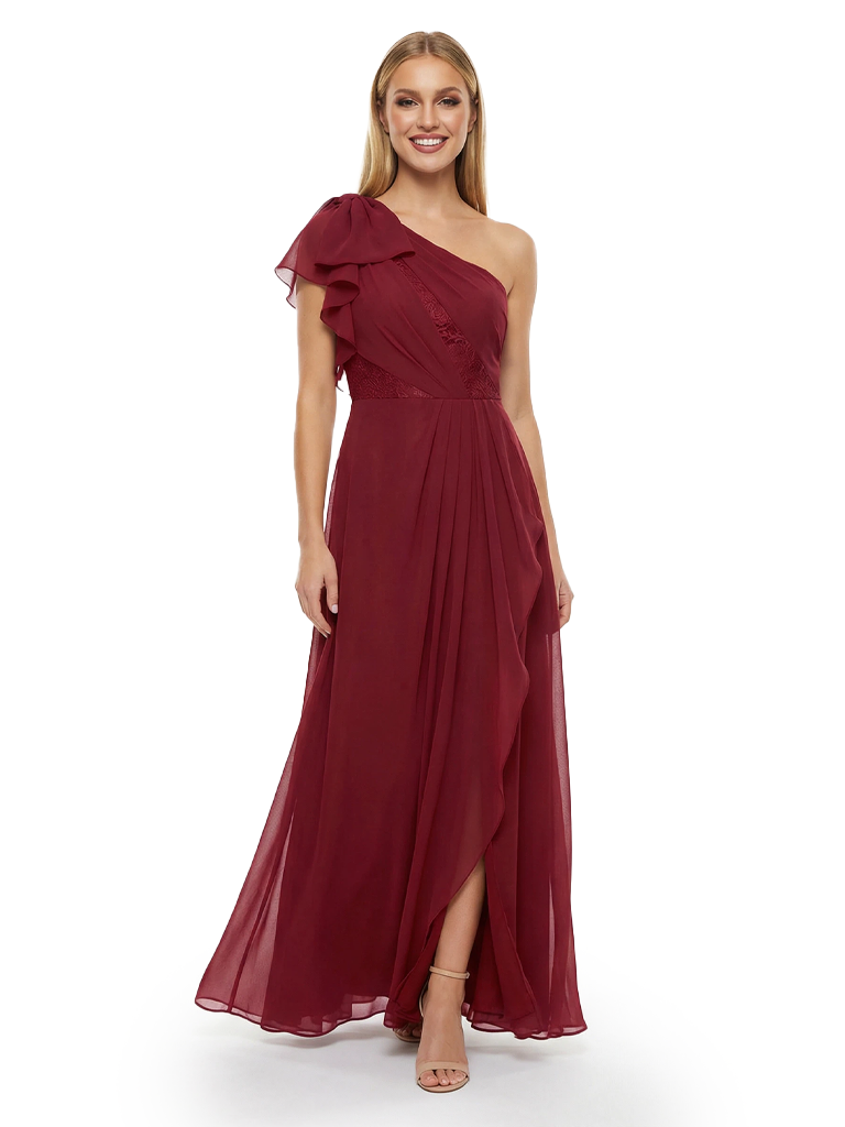 Chicsew Mother of The Groom Dresses One Shoulder Lace Chiffon Gown Modern Flowy Formal Bridal Party Attire