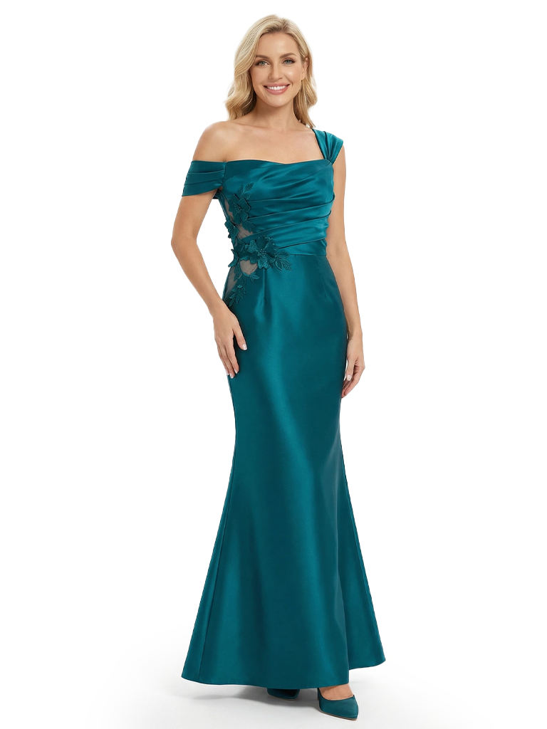 Chicsew Mother of The Groom Dresses Asymmetrical Satin Mermaid Maxi Gown Fancy Embroidered Formal Bridal Party Dress
