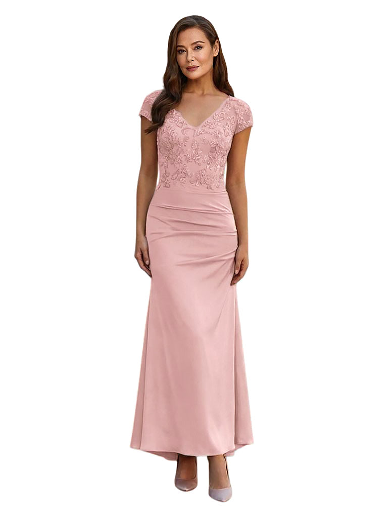 Elegant V-Neck Cap Sleeves Chiffon Mermaid Long Mother of The Bride Dresses