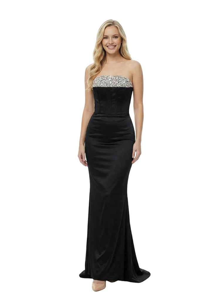 Glamorous Strapless Heavy Beaded Satin Mermaid Party Prom Dresses