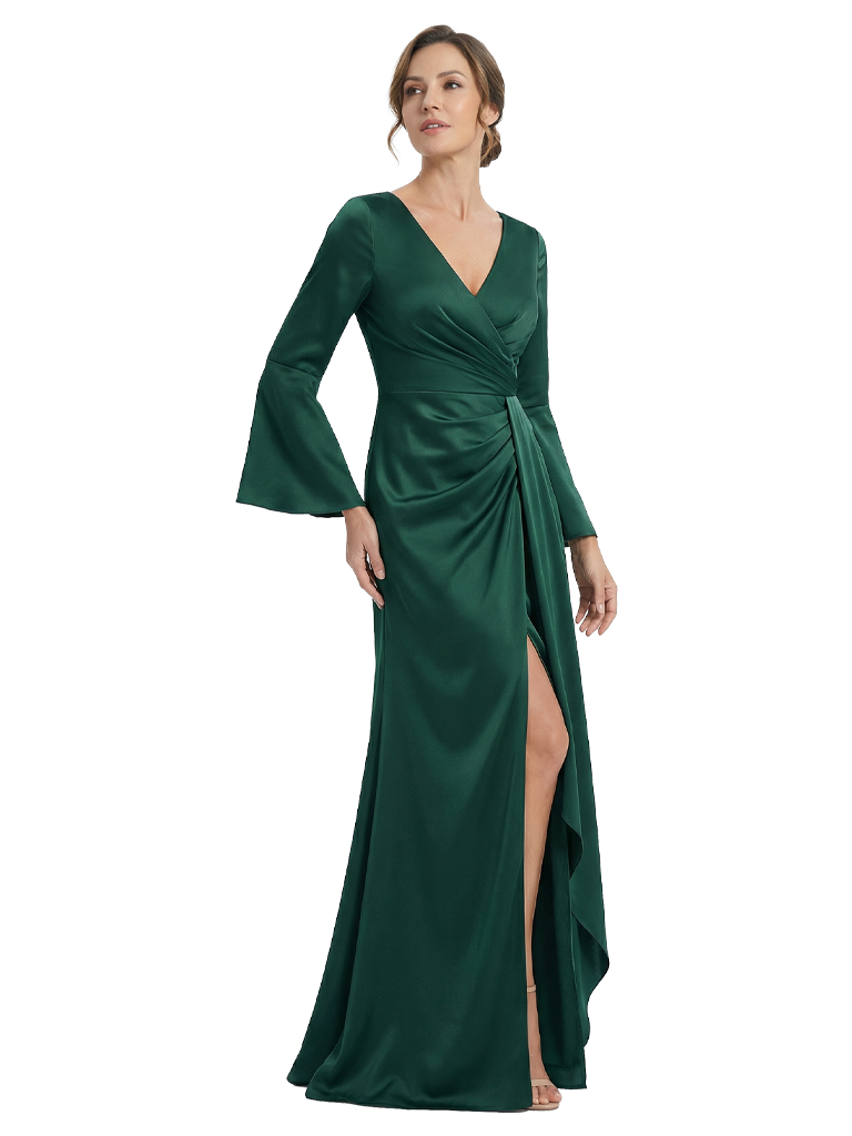 Elegant V-Neck Long Sleeves Side Slit Mermaid Mother Of The Bride Dresses