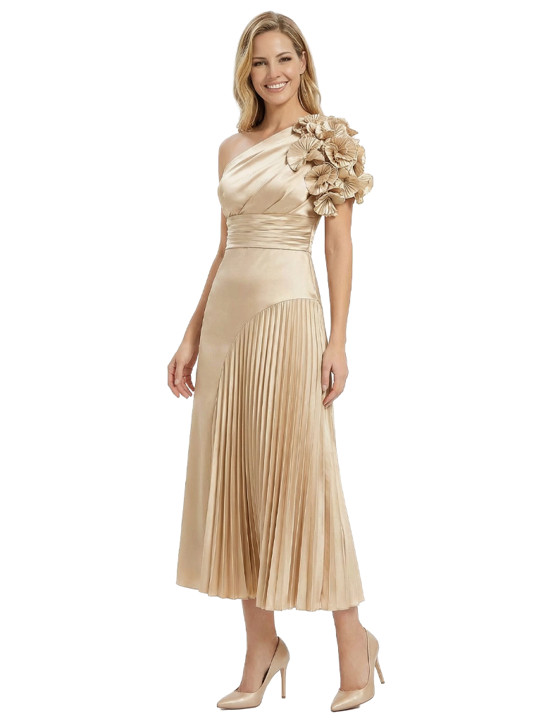 Classy Tea Length Satin A-Line Sleeveless Modern Mother of the Bride Dresses