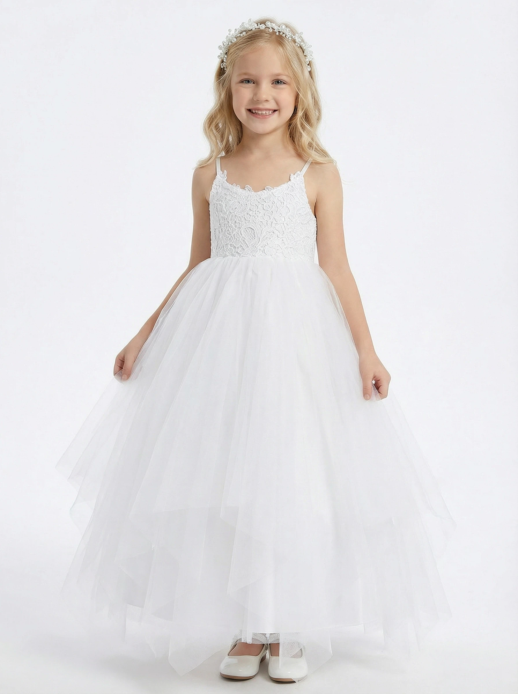Spaghetti Straps Lace Tulle Princess Dress Flower Girl Dress Birthday Party Dresses