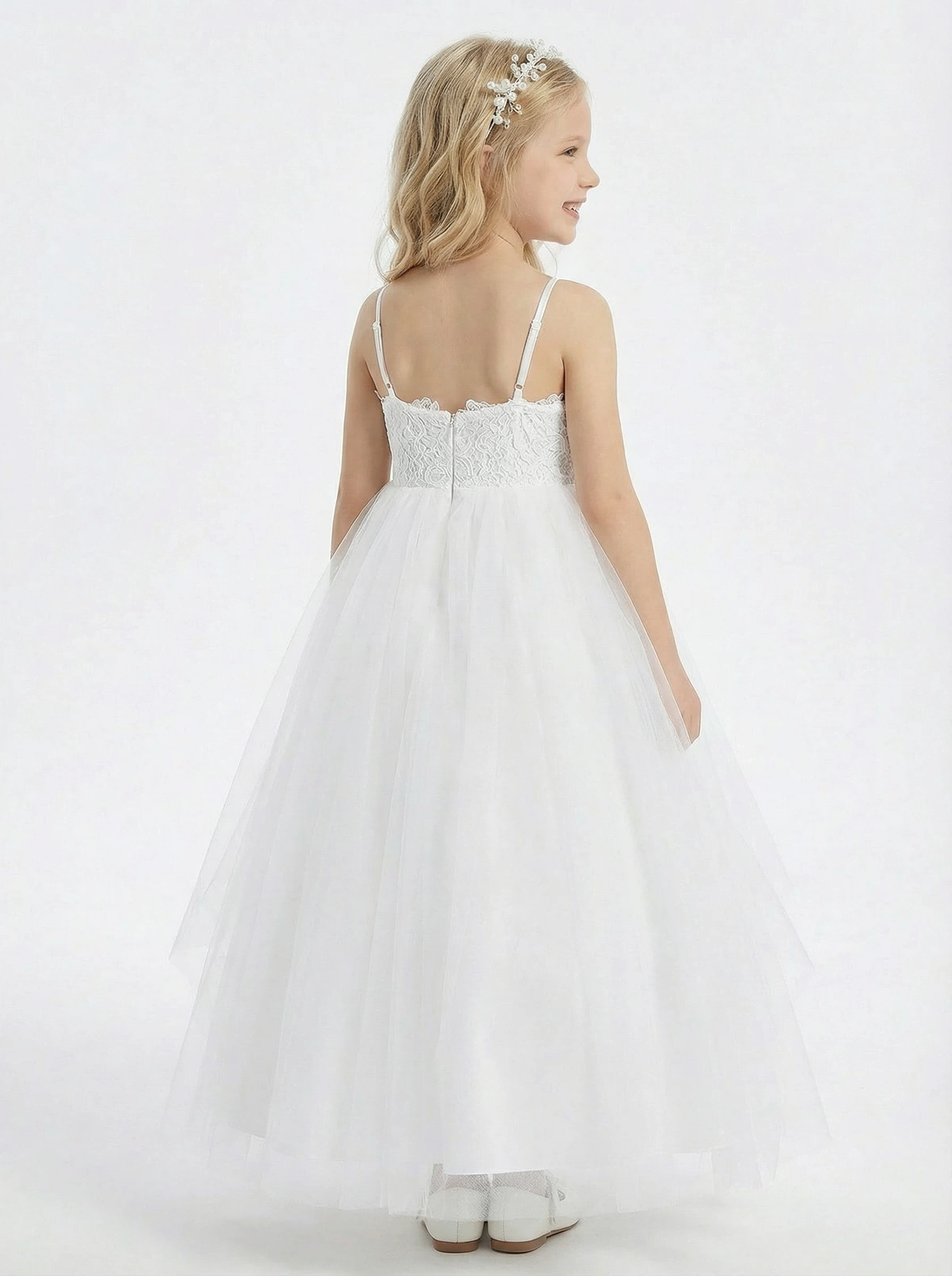 Spaghetti Straps Lace Tulle Princess Dress Flower Girl Dress Birthday Party Dresses