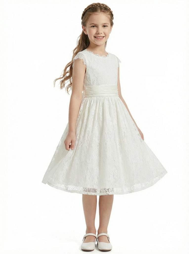 Lace Cap Sleeve Bow Princess Dress Flower Girl Dress Birthday Party Dresses