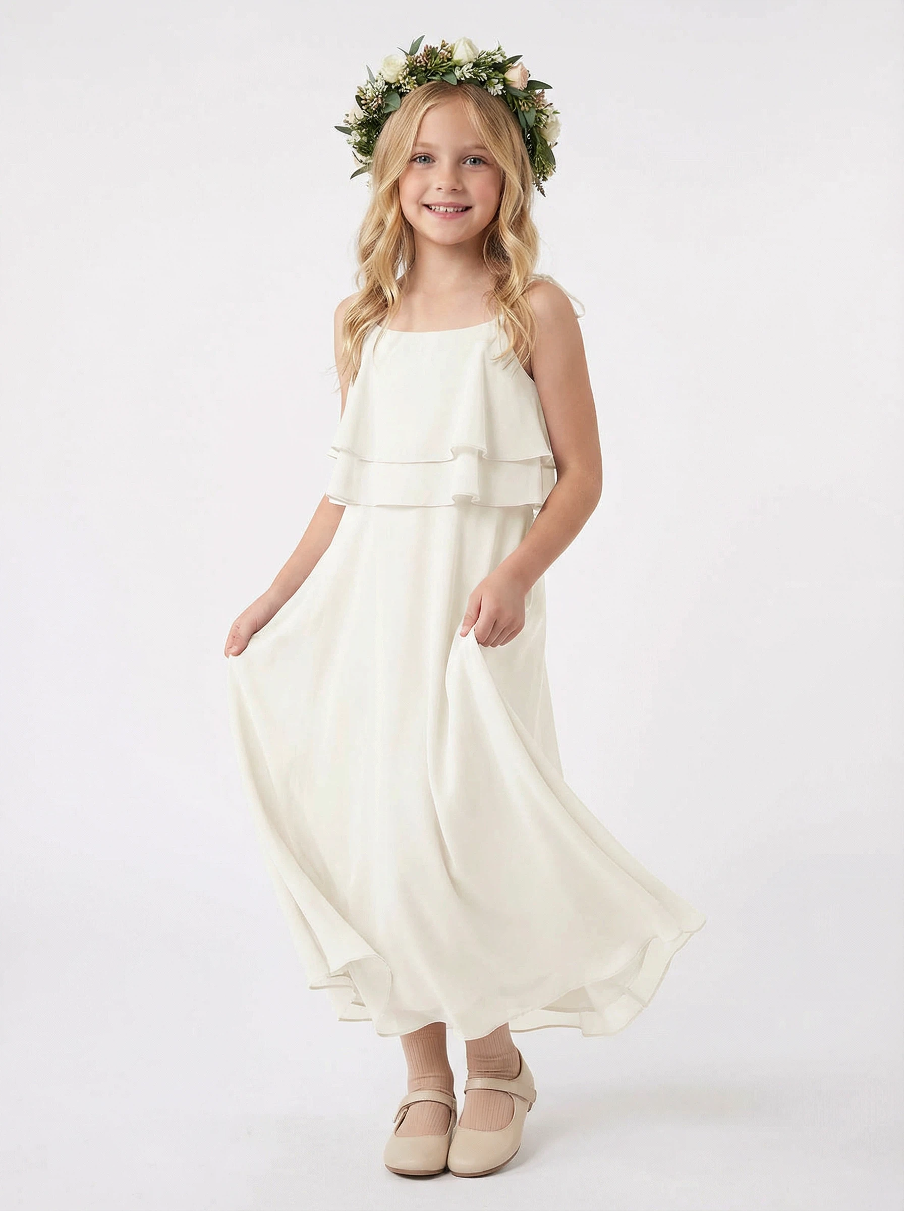 Spaghetti Straps Layered Chiffon Princess Dress Flower Girl Dress Birthday Party Dresses
