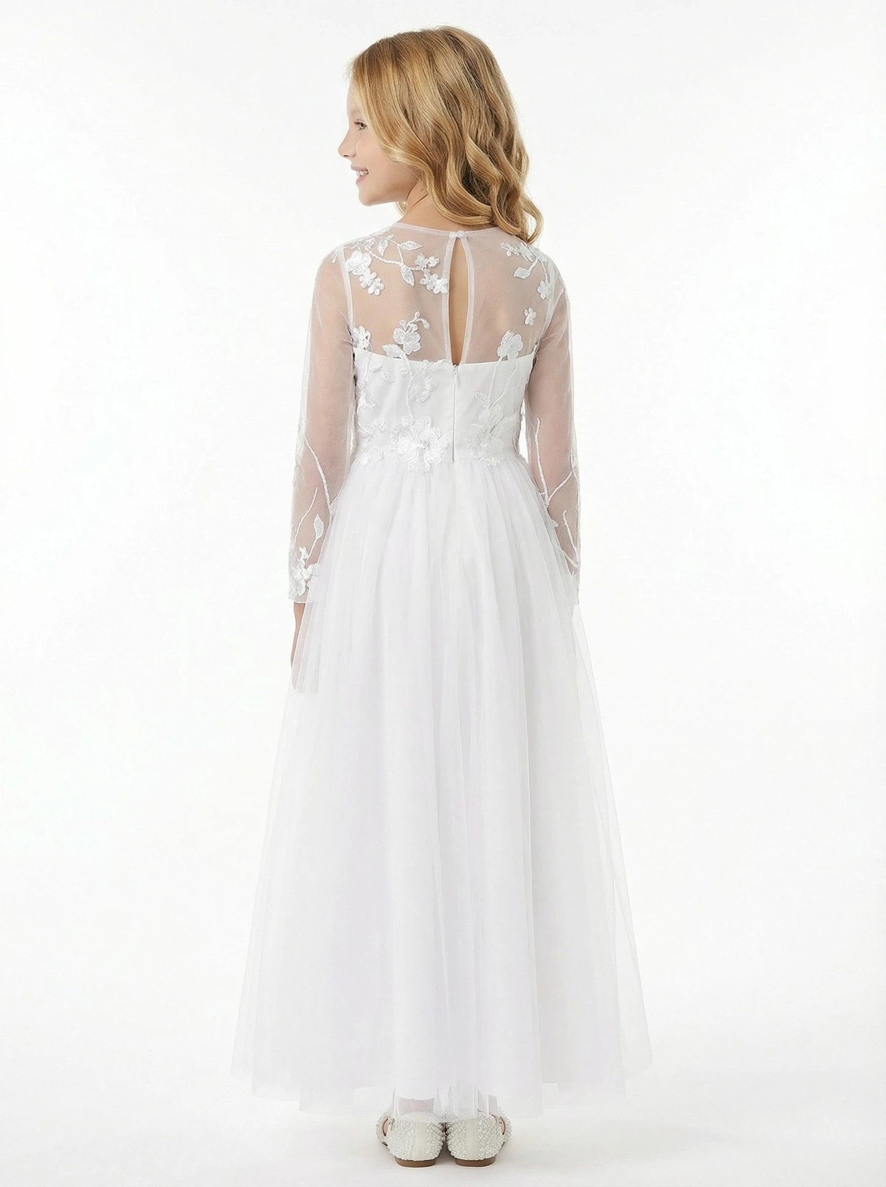 Wedding Flowers Long Lace Applique Pageant Dress Flower Princess Dress Evening Gowns