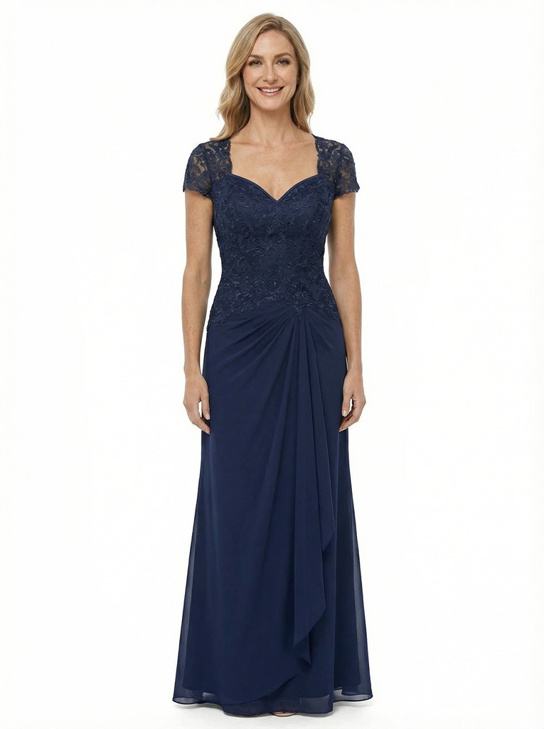 Elegant Cap Sleeve Lace Chiffon A-Line Mother of The Bride Dresses